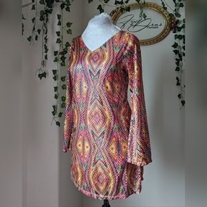 Multi Colored Vintage 1960s 1970s Inspired Super Mini Dress Sz S/M